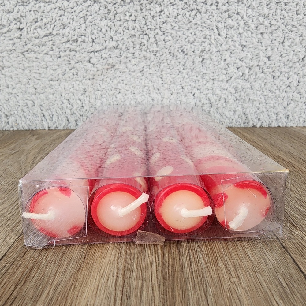 Pier 1 Imports Red and White Striped Polka Dot Taper Candles Set of 4 - Picture 4 of 8